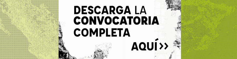 Botón de descarga de la convocatoria. Muestra representaciones a cada costado de los mapas de México y España 